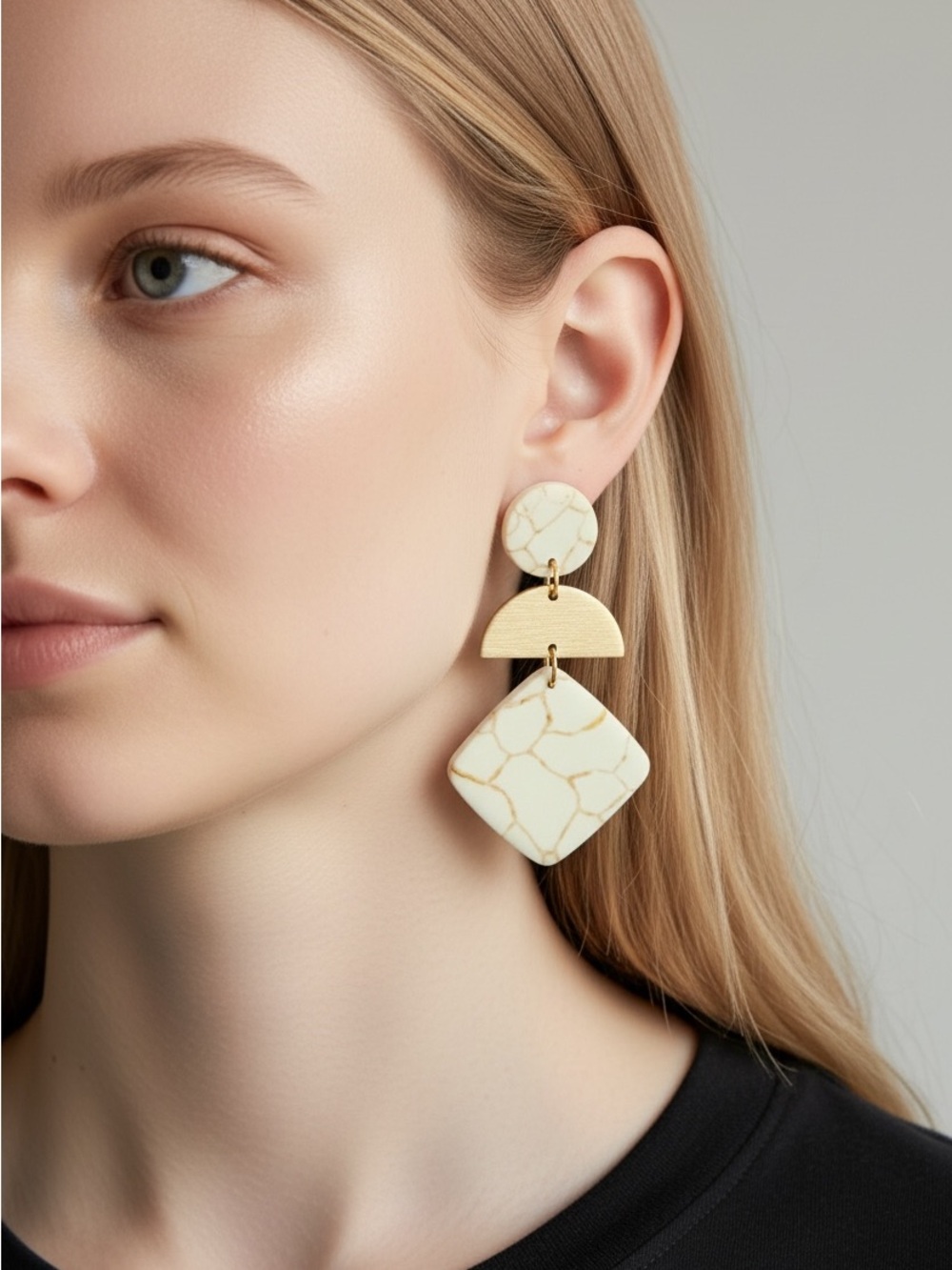 10/16 Cream Marble Drop Earrings - Brand: